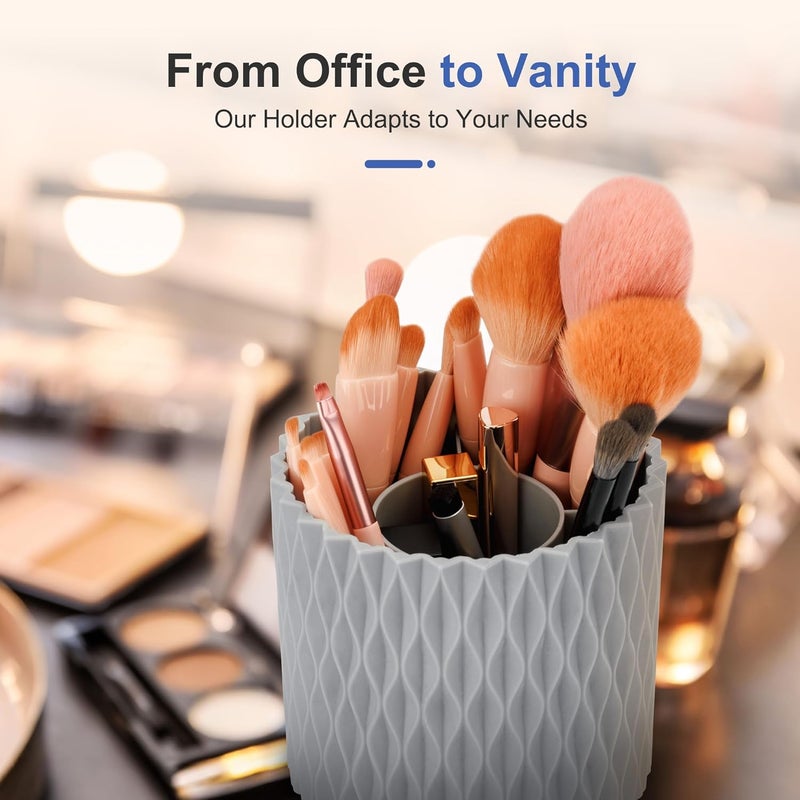 4Johor Pencil Holder - 360° Rotation, 5 Slot Desk Supplies For Women Office Aesthetic. Pencil Holder For Office&School, Desk Accessories(Grey) - Image 3